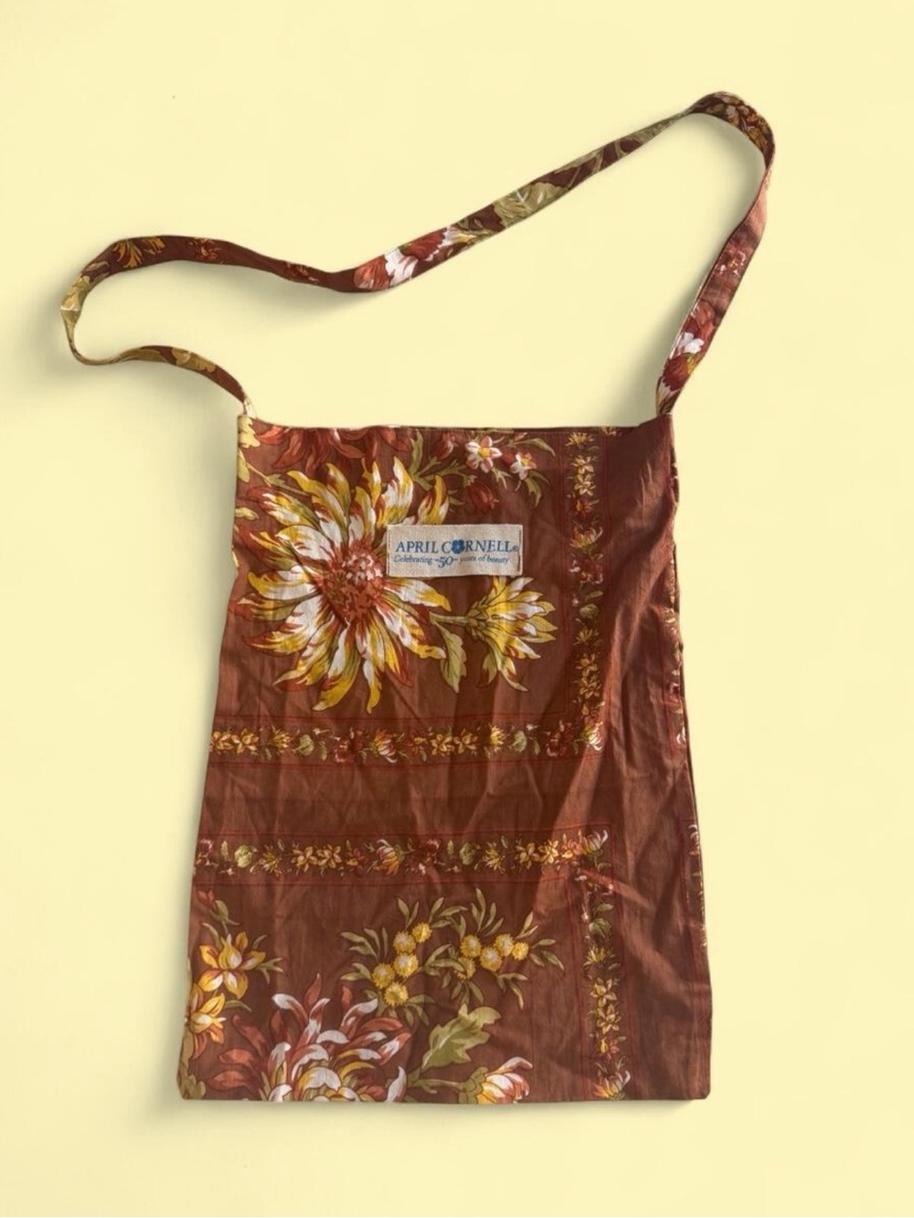 April Cornell Rust Floral Crossbody Bag with Yellow Accents